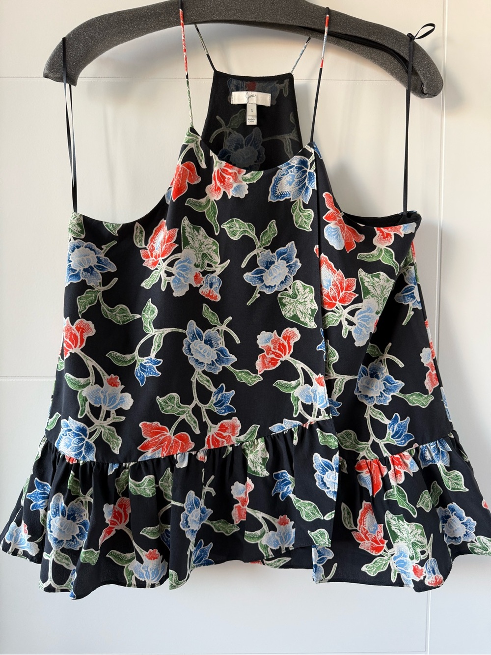 Joie Silk Black Floral Ruffle Camisole